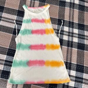 We The Free Green and Pink Ribbed Cut Out Tank Top